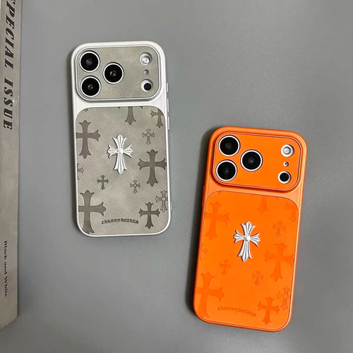 Premium Leather Cross-Pattern Phone Case Compatible with Iphone 17/16/15/14/13/Pro/Max ,3D Cross Vintage Phone Case | Shockproof Protective Cover Leather Material, and Drop Protection. Stylish and Suitable for Both Men and Women.Protective Case|Best Gift